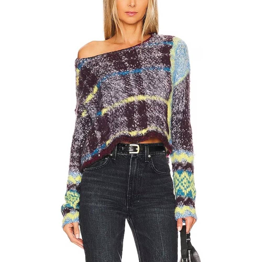 Free People Emerson Cropped Sweater Honey Wine Combo